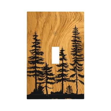 Imagem de Farmhouse Pinheiro marrom madeira interruptor de luz decorativa 1 gangue única alternância rústica país vintage placa de parede placa frontal para cozinha elétrica quarto casa acessórios