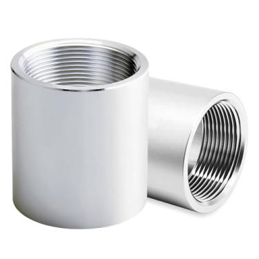 Imagem de Pacote com 2 acoplamento completo rosqueado NPT de 3/20.3 cm, encaixe de tubulação de alumínio 6061-T Schedule 40, acoplador fêmea para fêmea de 0,375 polegadas, resistência à corrosão de 150 PSI para