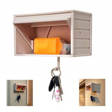 Imagem de Porta-chaves de garagem de carro com porta de abertura, porta-chaves para parede, organizador de chaves, suporte de parede, suporte de parede de fácil instalação para entrada (rosa claro)