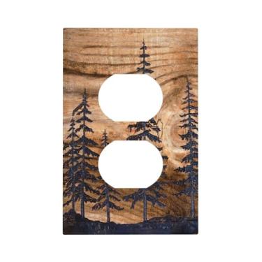 Imagem de Capa de tomada com impressão de madeira de pinheiro marrom rústico, capa de interruptor de luz, receptáculo de fazenda, placa de parede, placa elétrica para quarto, cozinha, banheiro