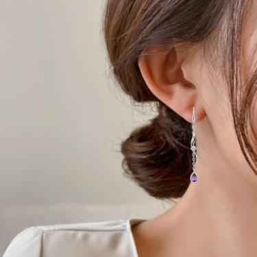 Imagem de Brincos pendentes femininos de prata esterlina 925 banhado a ouro rosa, pedra do mês de outubro, brinco hipoalergênico, Medium, Cobre, Crie ametista