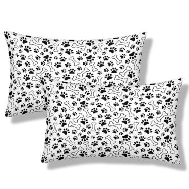 Imagem de NOCTILYRA Dogs Paws and Bones Capas de almofada lombar 30 x 50 conjunto de 2 fronhas de pelúcia curtas de animais capa de almofada retangular fofa fronhas decorativas para sofá-cama