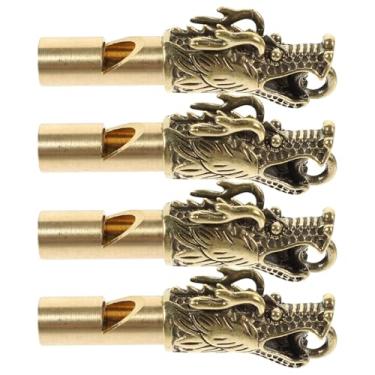 Imagem de CONGARTENO 4 peças de chaveiro de apito de latão dragão apito de emergência portátil para caminhadas, acampamento ao ar livre sobrevivência chaveiro decorativo cordão