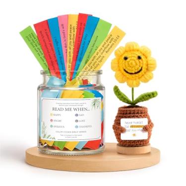 Imagem de Conjunto de frascos de versos da Bíblia Read Me When para estimulação diária com girassol tricotado, presentes inspiradores para aniversário e Natal