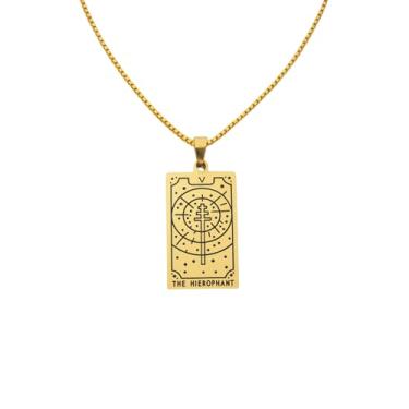 Imagem de Luva Jewelry Colar feminino com cartão de tarô - pingente espiritual banhado a ouro 18K - impermeável antimanchas - colar de astrologia - presente místico de Natal, Small, Aço inoxidável, Sem Pedra