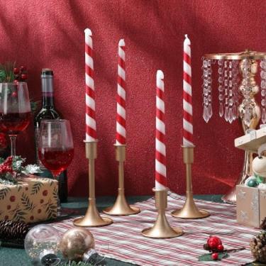 Imagem de Zhengmy Pacote com 8 velas cônicas de Natal, castiçais de Natal de 25 cm de altura, presentes listrados de bolinhas vermelhas e verdes para decoração de mesa de jantar de Natal (estilo espiral)