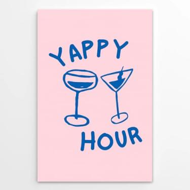 Imagem de Arte de parede de coquetel Happy Hour Retro Martini Posters Bar Art Canvas Print Vintage Kitchen Decor Trendy Pink Poster Fun Party Decor Sign Pictures for Bar Cart Sala de jantar 30 x 45 cm sem