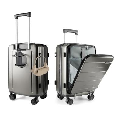 Imagem de Felamondo Bagagem de mão rígida com trava TSA, suporte de copo, rodas giratórias silenciosas de 360° e bolso frontal - mala leve para viagens de negócios, com camada extensível (G6002), Dourado