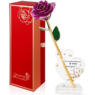 Imagem de Strenge Rosa real mergulhada em ouro 24k - haste longa 24 k rosa dourada preservada, presentes de rosa dourada para ela/namorada/mulheres/esposa/mãe no dia dos namorados, aniversário, dia das mães