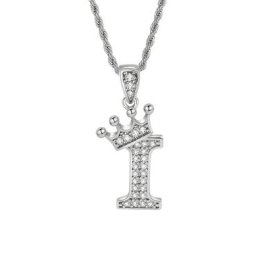 Imagem de Colares femininos com inicial de prata, colar longo com pingente delicado de letra A-Z, colar com nome de coroa, joias para presente feminino, One size, Metal, Sem Pedra Preciosa