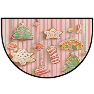 Imagem de Tapete de porta meio redondo, biscoitos, decoração de Natal, antiderrapante, absorvente, semicírculo, tapetes laváveis, meia lua, para interior, pátio, cozinha, banheiro, entrada, lareira, decoração