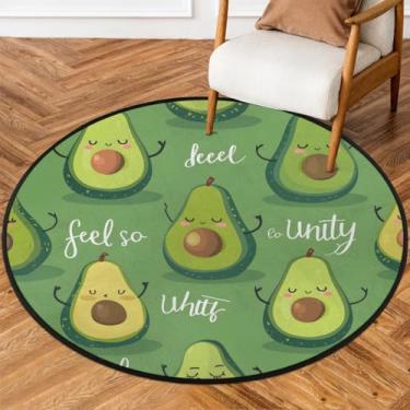 Imagem de Tapete redondo de 1,8 m de altura, frutas, abacate, verde, palavra, macio, tapete circular antiderrapante, lavável, tapete circular para quarto, berçário, sala de estar, cozinha, banheiro, entrada