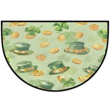 Imagem de Tapete de porta meio redondo, dia de São Patrício, antiderrapante, absorvente, semicírculo, tapetes laváveis, meia lua, para ambientes internos, pátio, cozinha, banheiro, entrada, lareira, decoração