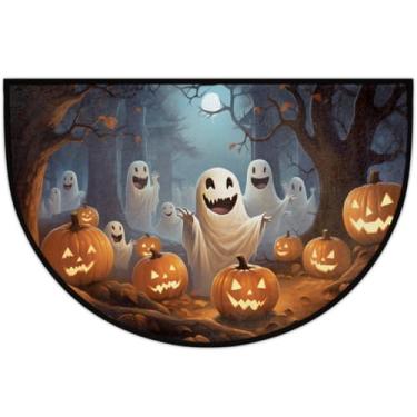 Imagem de Tapete de porta meio redondo, fantasmas engraçados, abóbora, antiderrapante, absorvente, semicírculo, tapetes laváveis, meia lua, tapetes para interior, pátio, cozinha, banheiro, entrada, lareira