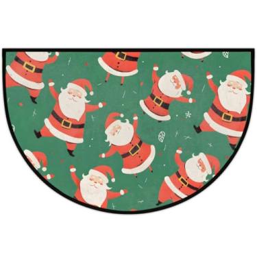 Imagem de Tapete de porta meio redondo com desenho de Papai Noel, fofo, antiderrapante, absorvente, semicírculo, tapetes laváveis, meia lua, para ambientes internos, pátio, cozinha, banheiro, entrada, lareira