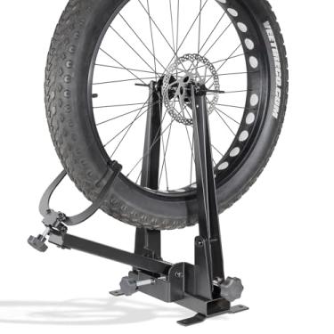 Imagem de CyclingDeal Suporte para roda de bicicleta | Largura do pneu de até 12,7 cm | Suporte de reparo de roda de bicicleta resistente e ferramenta de manutenção para aro | Serve para rodas de até 73.7 cm e