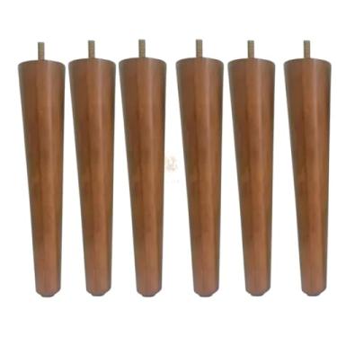 Imagem de Kit Pés Palito 25cm Madeira + Suporte + Parafusos Para Móveis Sofá Poltrona Puff (+ Suporte Reto, Unidades, 6)
