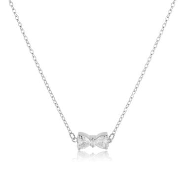 Imagem de HZMAN Colar de laço de cristal para mulheres, pingente de laço delicado de ouro e prata de aço inoxidável com cristal brilhante, joia elegante para presente para ela, Aço inoxidável, Zircônia cúbica