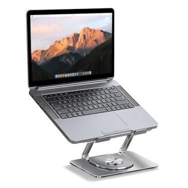 Imagem de YUMFUN Suporte para laptop com base giratória de 360°, elevação ergonômica de metal de altura ajustável, suporte dobrável para computador para mesa, suporta MacBook Pro/Air 10 a 17,3 polegadas (cinza)