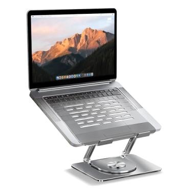 Imagem de YUMFUN Suporte giratório ajustável de 360° para mesa, suporte ergonômico de metal portátil, suporte dobrável para computador, compatível com MacBook Pro/Air Notebook de até 17,3 polegadas (cinza)