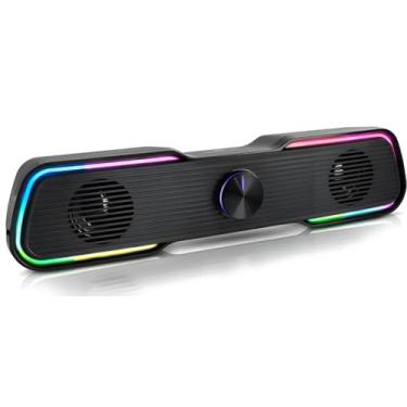 Imagem de Soundbar Bluetooth Ativa 6W com Modo Mãos Livres, Duplo Alto-Falante, Luzes LED, Microfone Incluso e Suporte de Bancada para Chamadas, Música, PC, TV e Conteúdos Multimídia com Som Claro e Potente