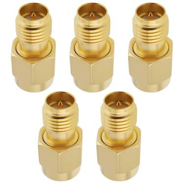 Imagem de ECSiNG Adaptador de antena de polaridade reversa 5X SMA macho para pino interno fêmea RP-SMA para conector WiFi adaptador RF