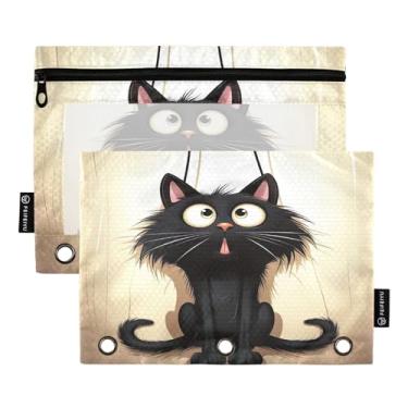Imagem de Wassud Pacote com 2 pastas para fichário Scared Black Cat com 3 furos, pasta organizadora de arquivos para casa, escritório