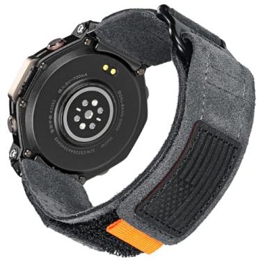 Imagem de HEMSUT Pulseiras de relógio compatíveis com Amazfit T-Rex 3 e T-Rex 3 Pro, pulseira esportiva robusta de couro de camurça macia, marrom / preto