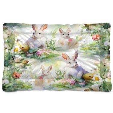 Imagem de Wassud Cama de cachorro com corações desenhados à mão White Rabbits, cama grande para cães ao ar livre, tapete lavável para animais de estimação, cama de gato para dormir, viagens, 45 x 61 cm