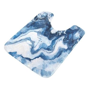 Imagem de Burbuja Conjunto de tapete de banheiro de mármore branco azul, tapete de banho absorvente de pelúcia macio, base de vaso sanitário antiderrapante para banheiro