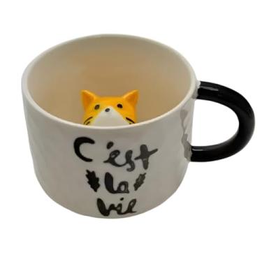 Imagem de Xícara C’est La Vie 220ml Coffee With Cat – Cerâmica Fofa com Gatinho Interno, Charme e Estilo para Café e Chá
