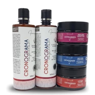 Imagem de Kit Cronograma Capilar, Shampoo e Condicionador 500ml, Máscaras Hidratação Nutrição Reconstrução