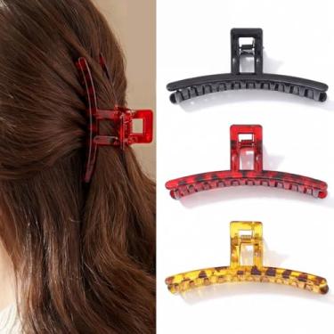 Imagem de Pecieco Grampos de garra de cabelo para cabelos finos, clipes de mandíbula de resina antiderrapante foscos, aderência de plástico durável para mulheres (pacote com 3) (longa curva)