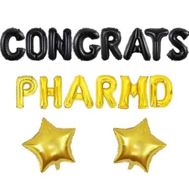 Imagem de kreat4joy Decoração de festa de formatura de farmacêutico, parabéns, PharmD, balão de látex preto dourado para farmacêutico, farmácia, médico, escola, formatura, festa, decoração