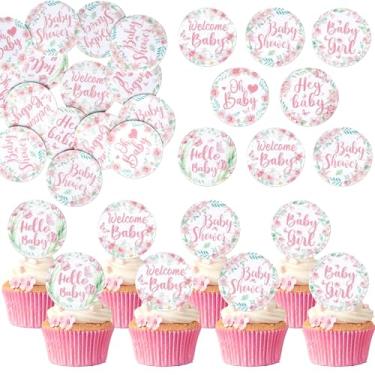 Imagem de 60 Pack Edible Oh Baby Cupcake Toppers Wafer Paper Love Baby Shower Cupcake Picks Edible Welcome Baby Girl Decoration for Baby Shower Gilr Birthday Party Cake Decorations Supplies