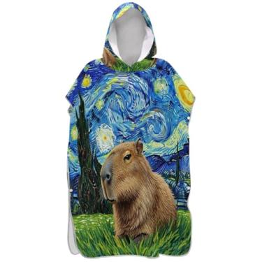 Imagem de Joisal Poncho de surfe para adultos trocador de roupa de banho com capuz bonito leve poncho masculino com capuz noite estrelada linda capivara