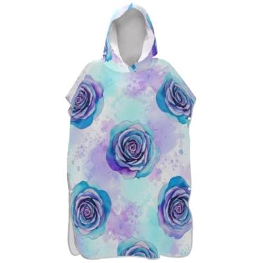 Imagem de Joisal Poncho de surfe para trocador de roupas de banho de praia com capuz ponchos adultos vestíveis para mulheres aquarela azul roxo rosa
