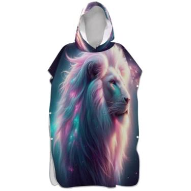 Imagem de Joisal Poncho de surfe plus size trocador de roupão para praia Adul moletom toalha de natação desenho animado leão roxo brilhante ponchos femininos com capuz