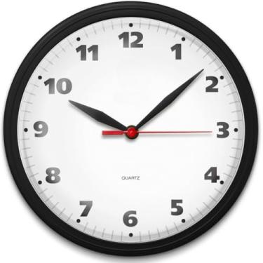 Imagem de Relógio de Parede Redondo Clássico Preto - Ideal para Sala, Cozinha e Escritório, Design Minimalista, Fácil de Ler, Versátil para Ambientes Residenciais e Comerciais