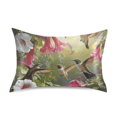 Imagem de Fronhas de cetim de jardim flores rosa beija-flores fofas personalizadas resfriamento padrão king queen fronhas de cama para cabelo king size 101,6 cm x 50,8 cm