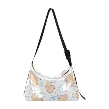 Imagem de Linda bolsa Hobo de couro com desenho animado de crocodilo para mulheres bolsa grande com estampa animal bolsa de ombro feminina, Cute Sloth Doodle Funny