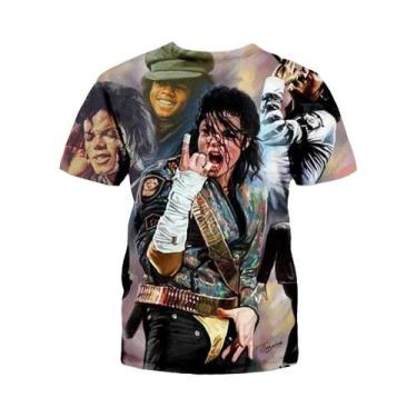 Imagem de Camiseta Masculina Retrô Michael Jackson Hip-Hop Verão Casual Harajuku