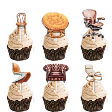 Imagem de 18 peças de móveis em miniatura com glitter, enfeite de cupcake Cheer to Dollhouse Chair Picks Tema Decoração de festa de aniversário para homens e mulheres, artigos de decoração de feliz aniversário