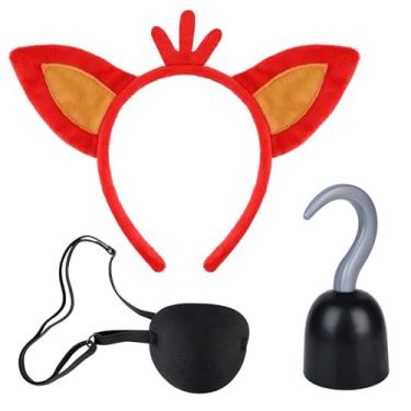Imagem de Kavoc O conjunto de acessórios de fantasia de pirata de raposa inclui faixa de cabeça com orelhas de raposa, gancho de pirata para crianças, vestido de cosplay de Halloween