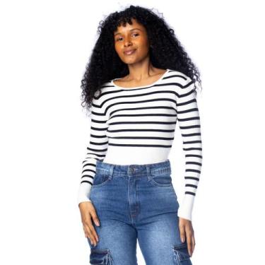 Imagem de Blusa Cropped Feminina Blue Rose Listras Branco/Preto, Branco, Preto, 