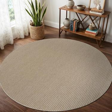 Imagem de Beverly Rug Tapete moderno antiderrapante, 6 tapetes redondos de borracha tradicional, lavável à máquina, macio, fino, para sala de estar, resistente a manchas, tapete casual sem queda (6 bege redondo