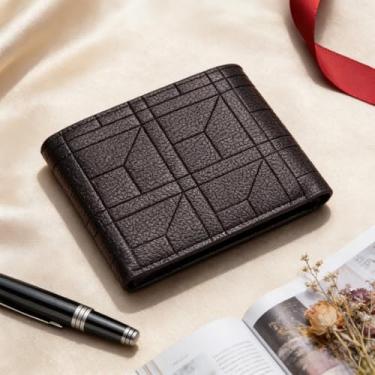 Imagem de Carteira masculina retrô marrom escuro com alça compacta em relevo em couro genuíno sensação fácil de carregar, design compacto marrom escuro retrô com alça, padrão em relevo, sensação de couro