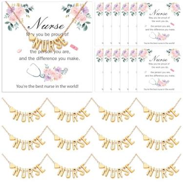 Imagem de Hinly Conjunto de 12 presentes de agradecimento de enfermeira para mulheres, colares de enfermeira com pingente de cartão comemorativo, presente de aniversário para profissionais de enfermagem