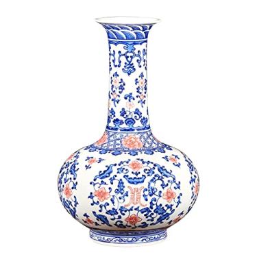 Imagem de Vaso de flores vaso de cerâmica vintage pintado à mão vaso de porcelana azul e branco 33,4 cm vaso de decoração de mesa para vaso de flores (cor: A) (A)