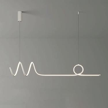 Imagem de Lustre linear ultrafino de 39,4" para sala de jantar, luminária pendente espiral de metal, luminária suspensa LED moderna, iluminação decorativa para ilha de cozinha, 3 modos de cor